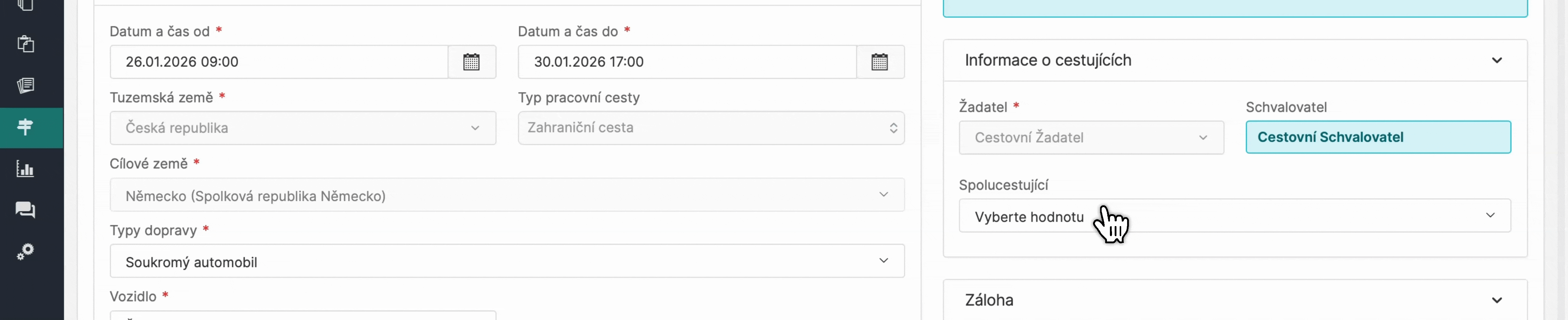 Přidání spolucestujících