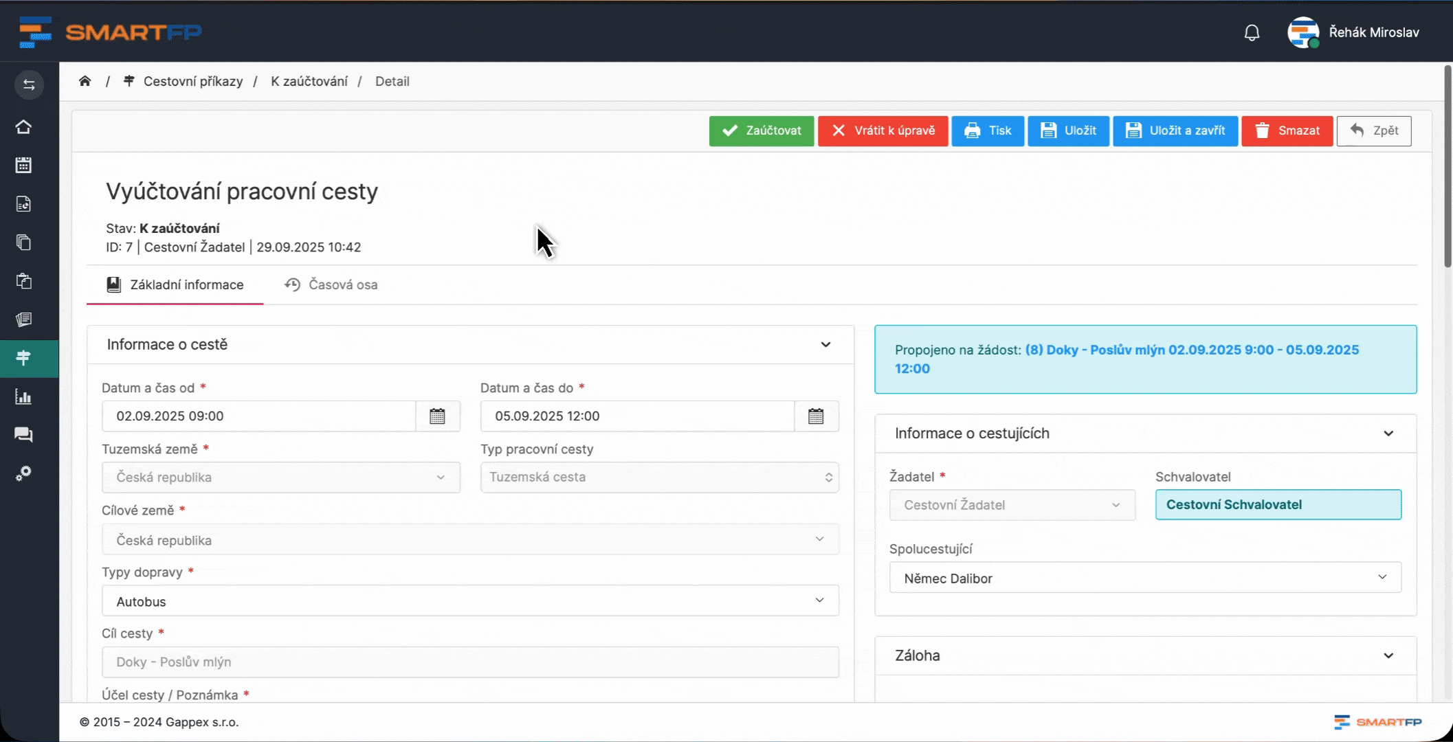 Schválení žádosti cestovních příkazů