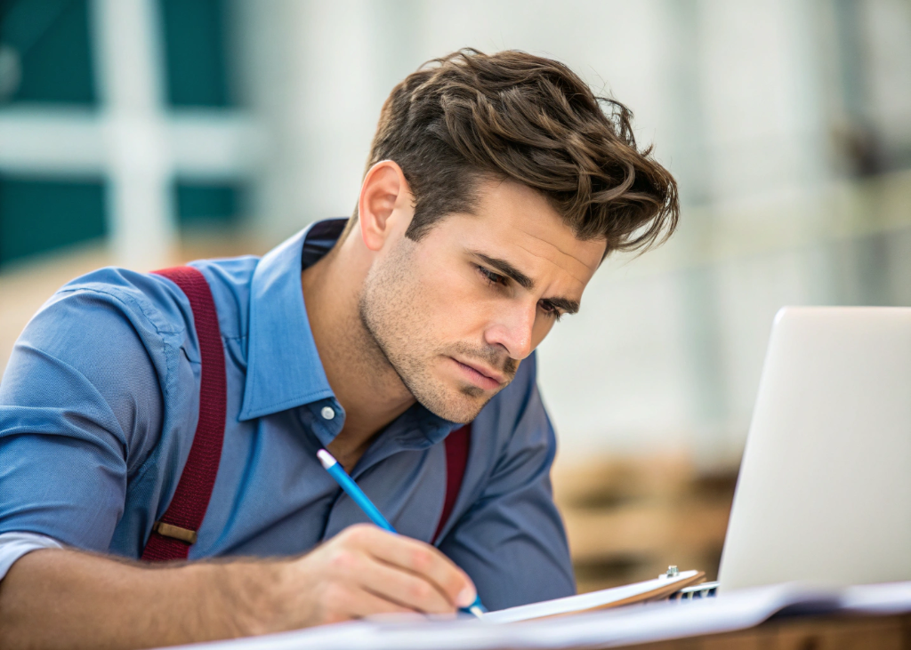 Muž vyplňující formulář cestovních příkazů