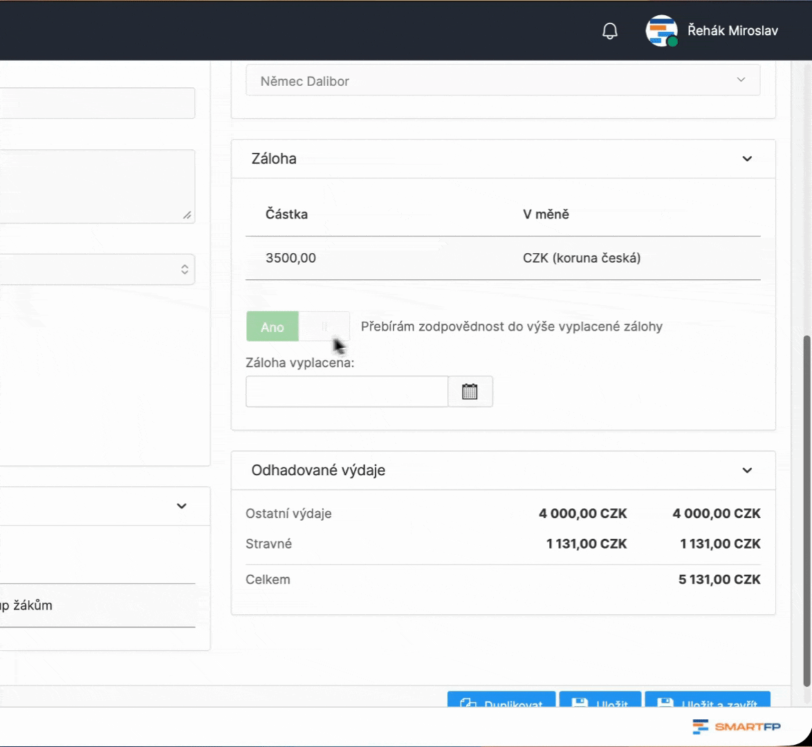 Vyplacení zálohy cestovních příkazů